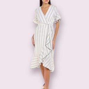 Vince Camuto Flutter Sleeve Wrap Midi Dress in New Ivory